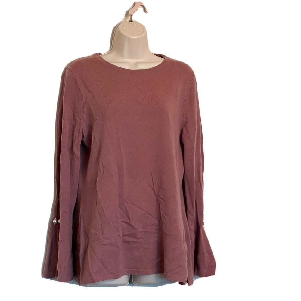 Antonio Melani 100% Cashmere Bell Sleeve Pearl Madilyn Garnet Plum Sweater L